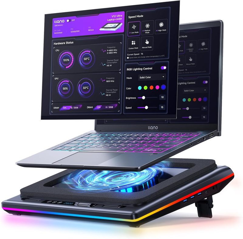 llano V12 RGB turbofan vacuum laptop cooler for gaming