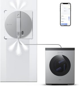 Ecovacs Winbot W3 Omni robot window cleaner on glass