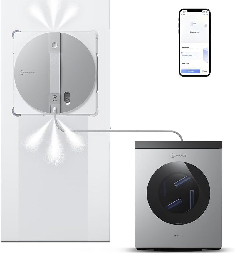 Ecovacs Winbot W3 Omni robot window cleaner on glass
