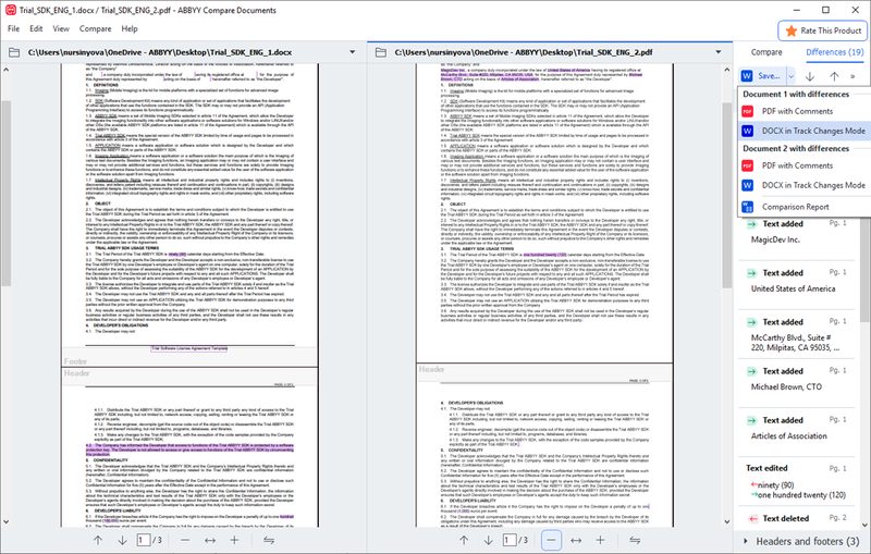 ABBYY FineReader PDF comparing two versions of a document