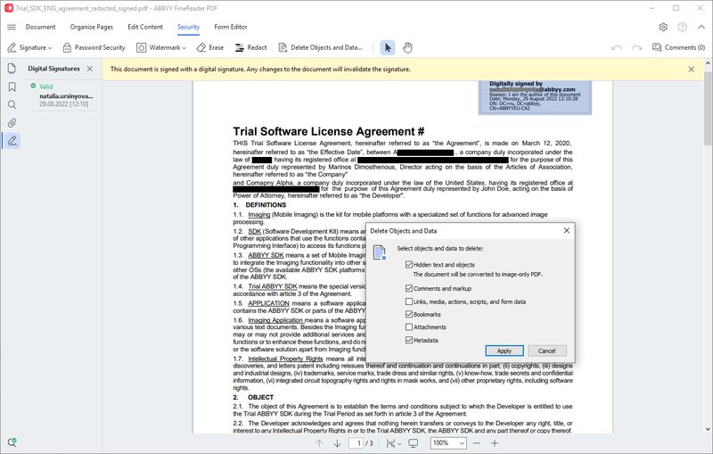 ABBYY FineReader PDF redacting sensitive information in a PDF