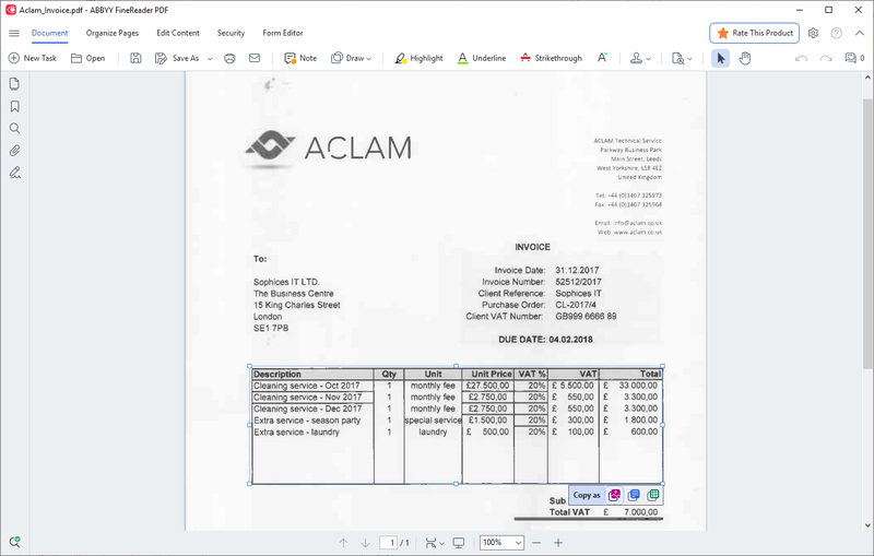 ABBYY FineReader PDF extracting text and tables from a PDF