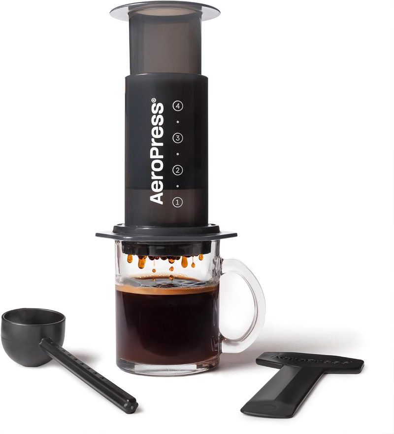 AeroPress Original coffee press with scoop, stirrer and filters
