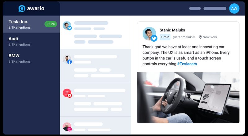 Awario mentions feed and analytics dashboard
