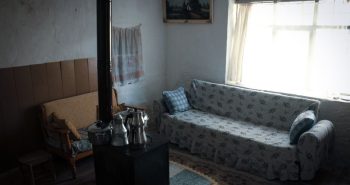 Electric space heater warming a cozy living room