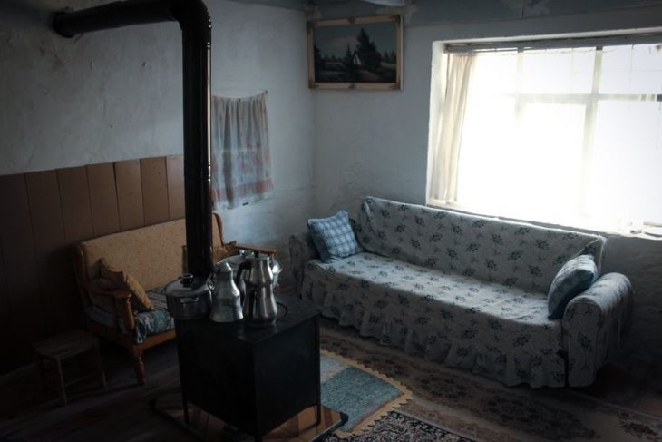 Electric space heater warming a cozy living room
