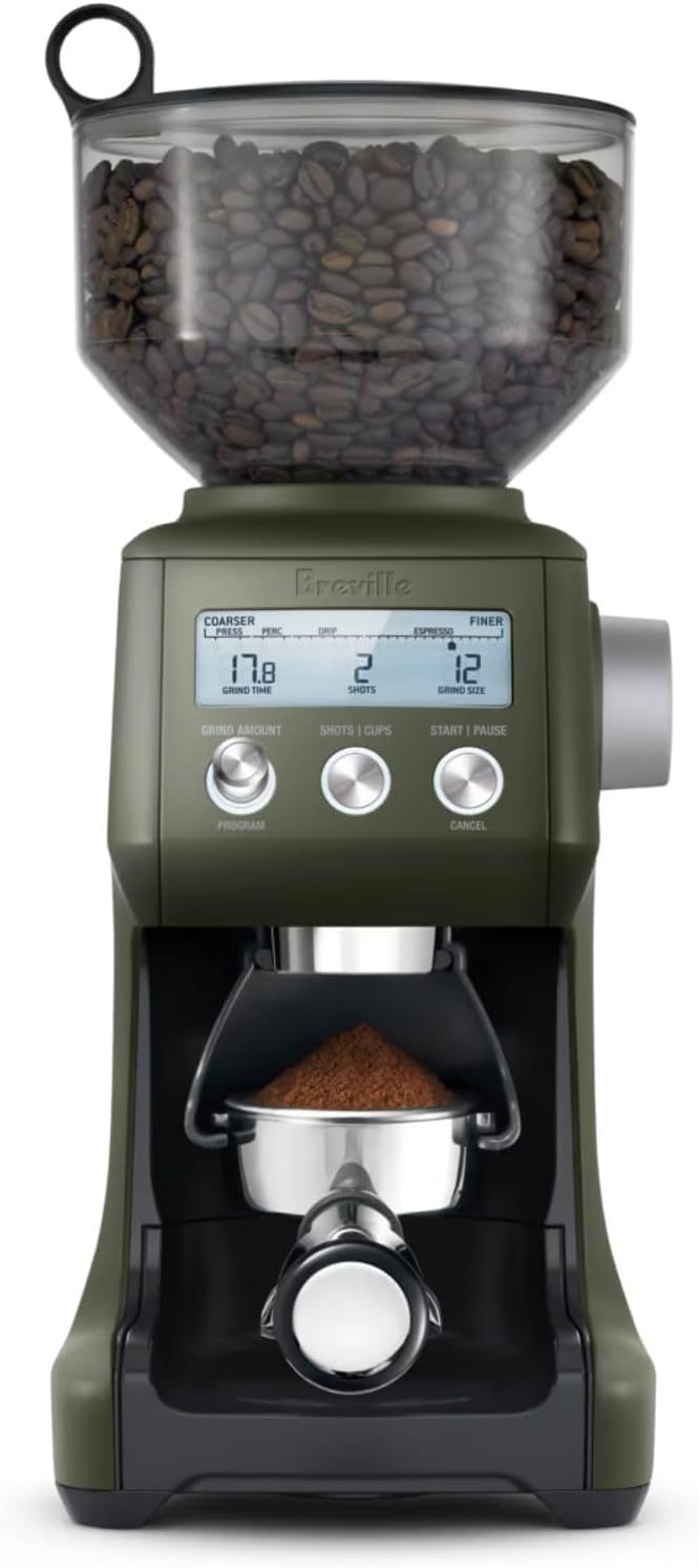 Breville Smart Grinder Pro electric burr coffee grinder in olive