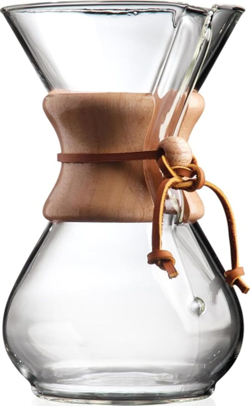 Chemex Classic 6-cup glass pour-over coffeemaker with wood collar