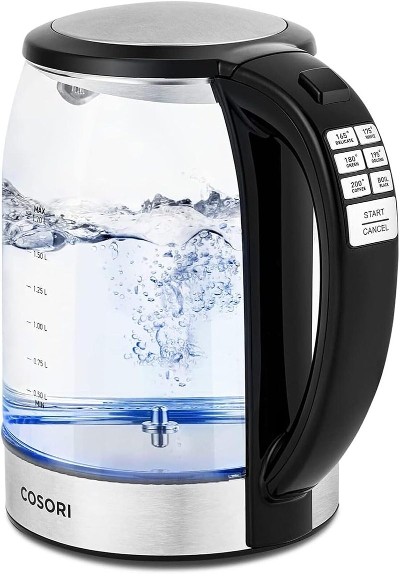 Cosori electric kettle with temperature control and six presets, 1.7 liter
