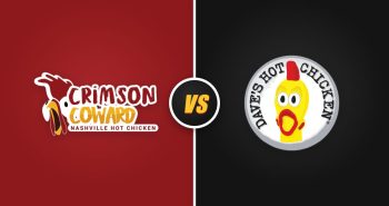 Crimson Coward vs Dave's Hot Chicken: the two Nashville hot chicken chains' logos side by side