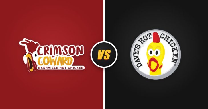 Crimson Coward vs Dave's Hot Chicken: the two Nashville hot chicken chains' logos side by side