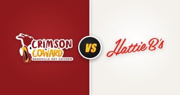 Crimson Coward vs Hattie B's: the two Nashville hot chicken restaurants' logos side by side