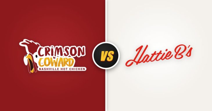 Crimson Coward vs Hattie B's: the two Nashville hot chicken restaurants' logos side by side