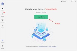 Driver Easy scan screen showing driver updates available