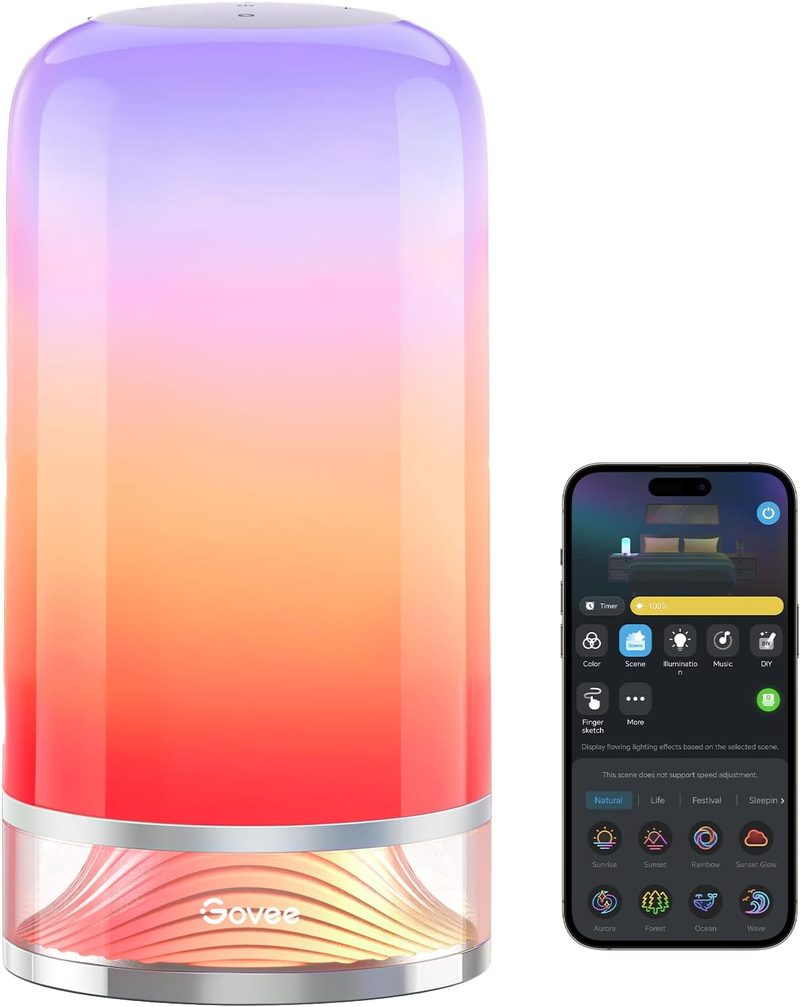 Govee RGBIC smart table lamp 2 glowing in multiple colors