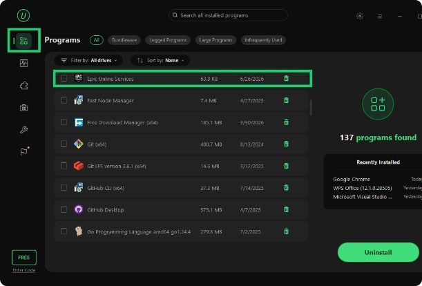 IObit Uninstaller program list
