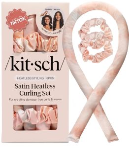 Kitsch satin heatless curling rod overnight set in sunset tie dye