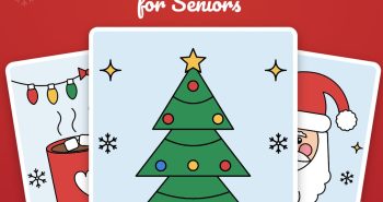Large Print Christmas Coloring Book for Seniors cover with 50 simple, bold and easy designs