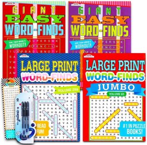 Set of four large print word search puzzle books for seniors
