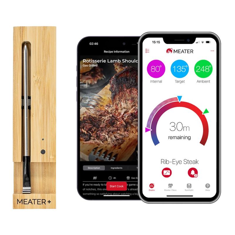 MEATER Plus wireless smart meat thermometer probe with bamboo charger