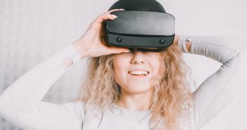 Person playing in a virtual reality headset