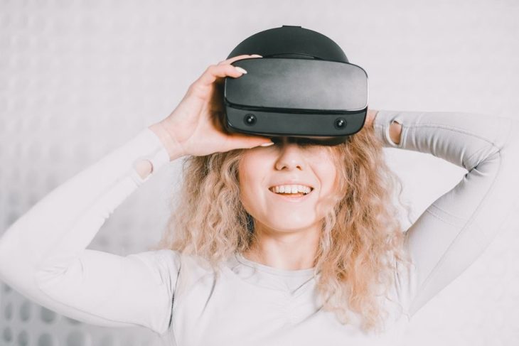 Person playing in a virtual reality headset