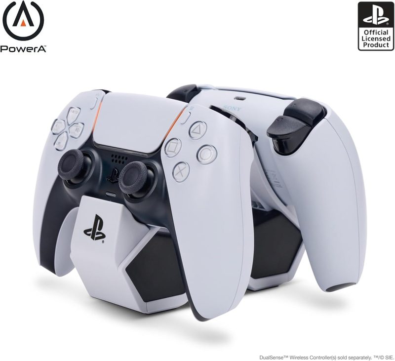 PowerA twin charging station with two PS5 DualSense controllers