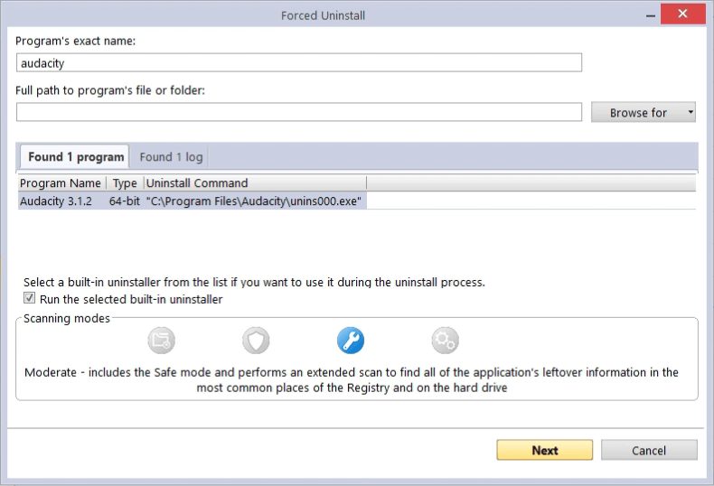 Revo Uninstaller Pro Forced Uninstall window