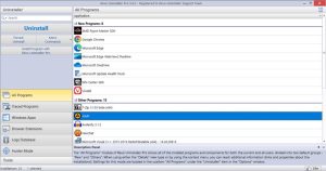 Revo Uninstaller Pro main window listing installed programs
