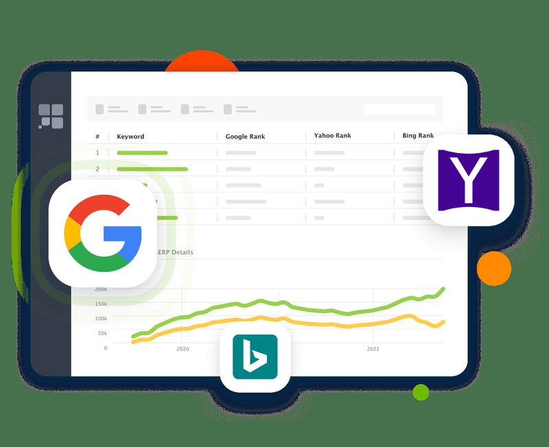 SEO PowerSuite Rank Tracker showing keyword rankings in Google, Bing and Yahoo