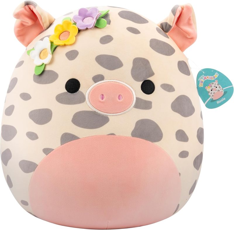 Squishmallows 16 inch Rosie the spotted pig plush with flower pin