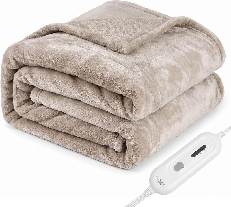Tefici two-layer flannel heated throw blanket in camel